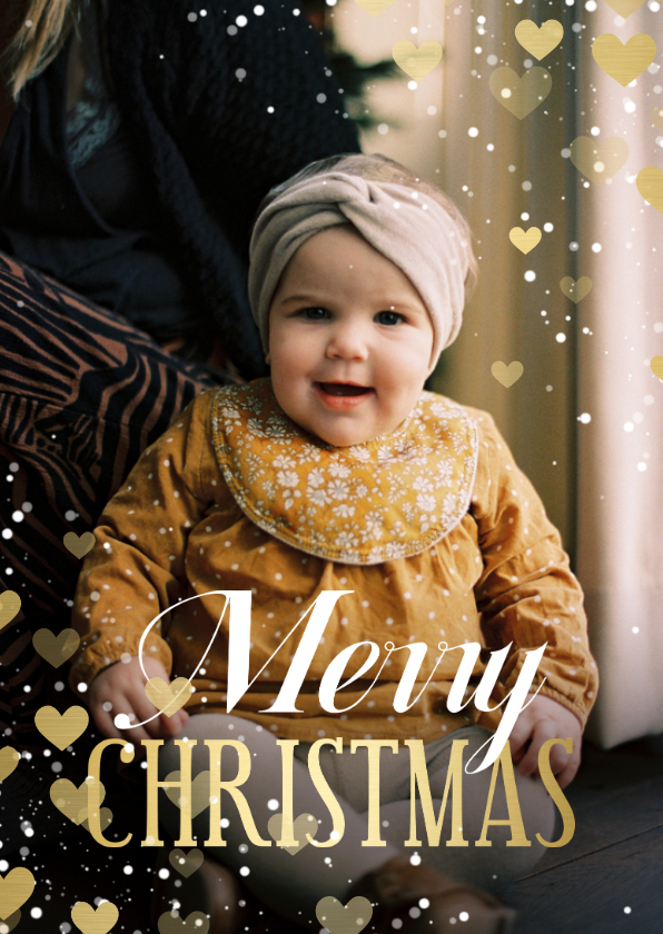 Kerstkaart met hartjeskader grote foto Merry Christmas - Kerstkaarten Kerstkaarten - Kerstkaart met hartjeskader grote foto Merry Christmas