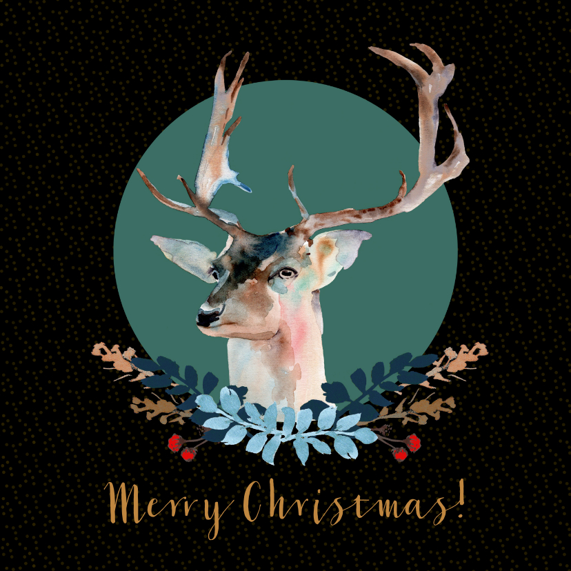 Kerstkaart met hert en botanisch kerstdecoratie - Kerstkaarten Kerstkaarten - Kerstkaart met hert en botanisch kerstdecoratie