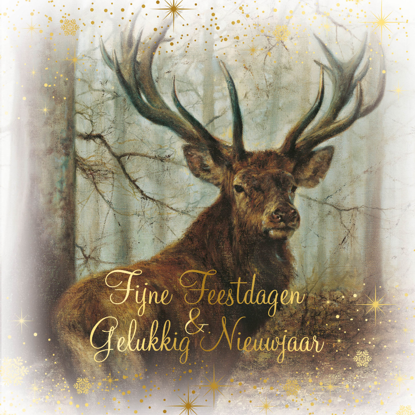 Kerstkaart met hert in het bos - Kerstkaarten Kerstkaarten - Kerstkaart met hert in het bos