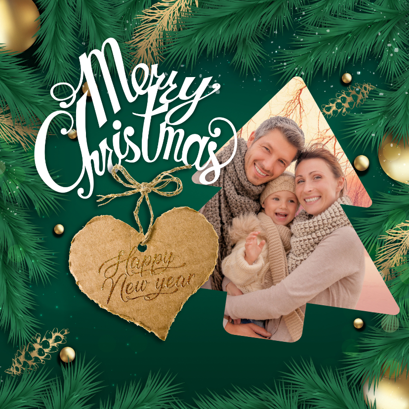 Kerstkaart met hulst en kerstfoto - Kerstkaarten Kerstkaarten - Kerstkaart met hulst en kerstfoto