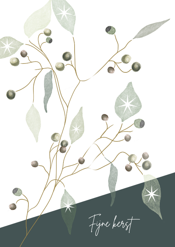 Kerstkaart met illustratie van takjes met besjes en blaadjes - Kerstkaarten Kerstkaarten - Kerstkaart met illustratie van takjes met besjes en blaadjes