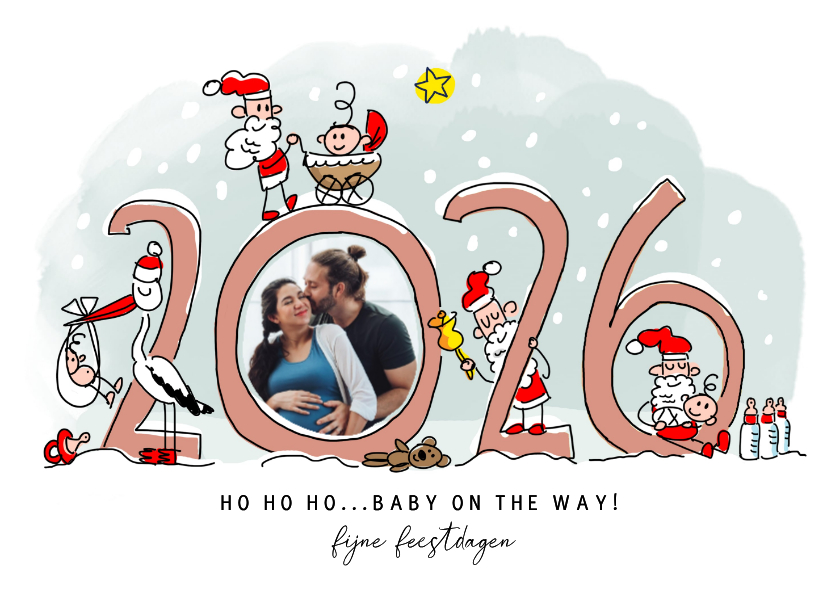 Kerstkaarten - Kerstkaart met jaartal en babies