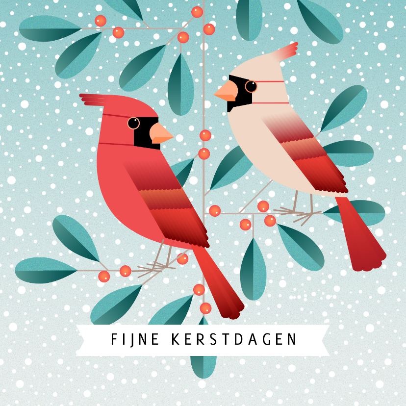 Kerstkaart met kardinaal op mistletoe - Kerstkaarten Kerstkaarten - Kerstkaart met kardinaal op mistletoe