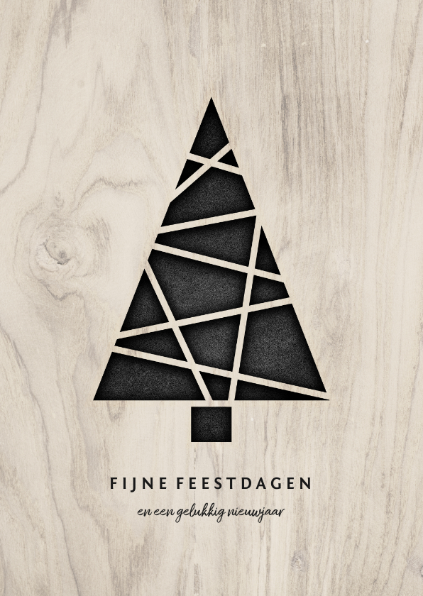 Kerstkaart met kerstboom en houten achtergrond - Kerstkaarten Kerstkaarten - Kerstkaart met kerstboom en houten achtergrond