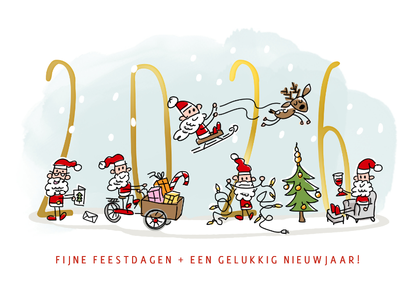 Kerstkaart met kerstmannetjes en 2026 - Kerstkaarten Kerstkaarten - Kerstkaart met kerstmannetjes en 2026
