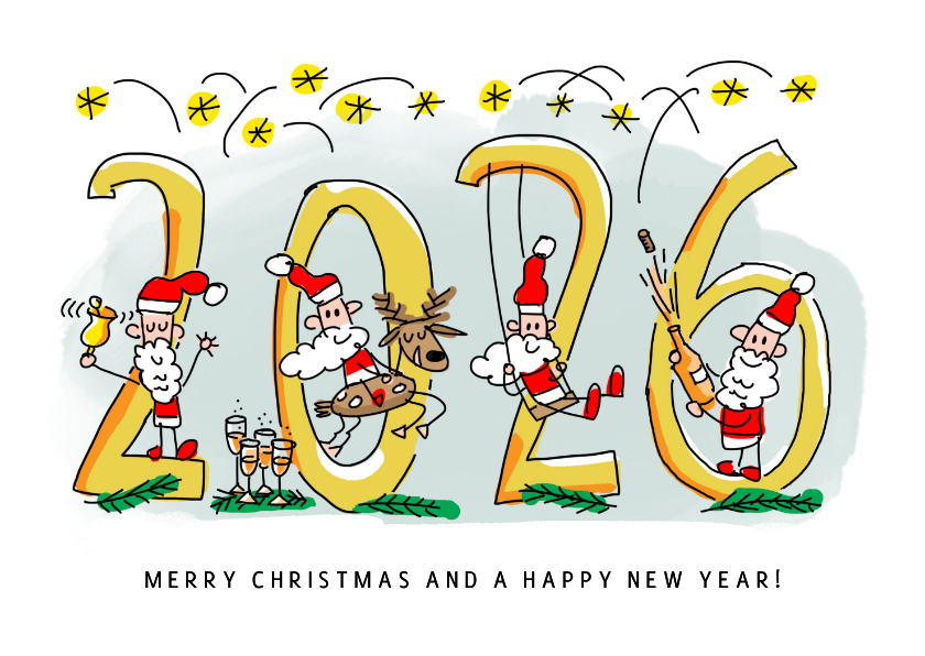 Kerstkaarten - Kerstkaart met kerstmannetjes en jaartal 2026