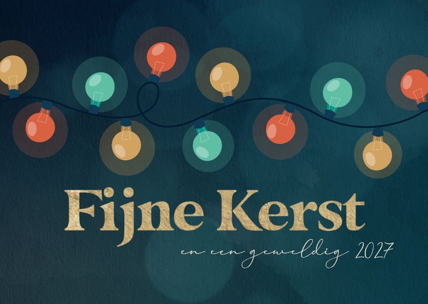 Kerstkaart met kleurrijk getekende lampjes - Kerstkaarten Kerstkaarten - Kerstkaart met kleurrijk getekende lampjes
