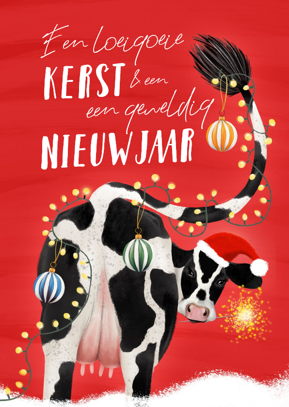 Kerstkaart met koe en veel lichtjes - Kerstkaarten Kerstkaarten - Kerstkaart met koe en veel lichtjes
