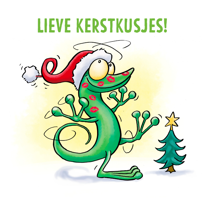 Kerstkaarten - Kerstkaart met lieve kerstkusjes en een gelukkig nieuw jaar!