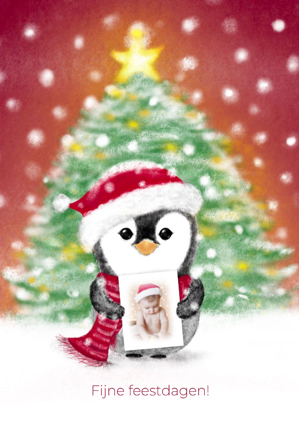 Kerstkaart met pinguïn en eigen foto – lieve winterkaart met - Kerstkaarten Kerstkaarten - Kerstkaart met pinguïn en eigen foto – lieve winterkaart met