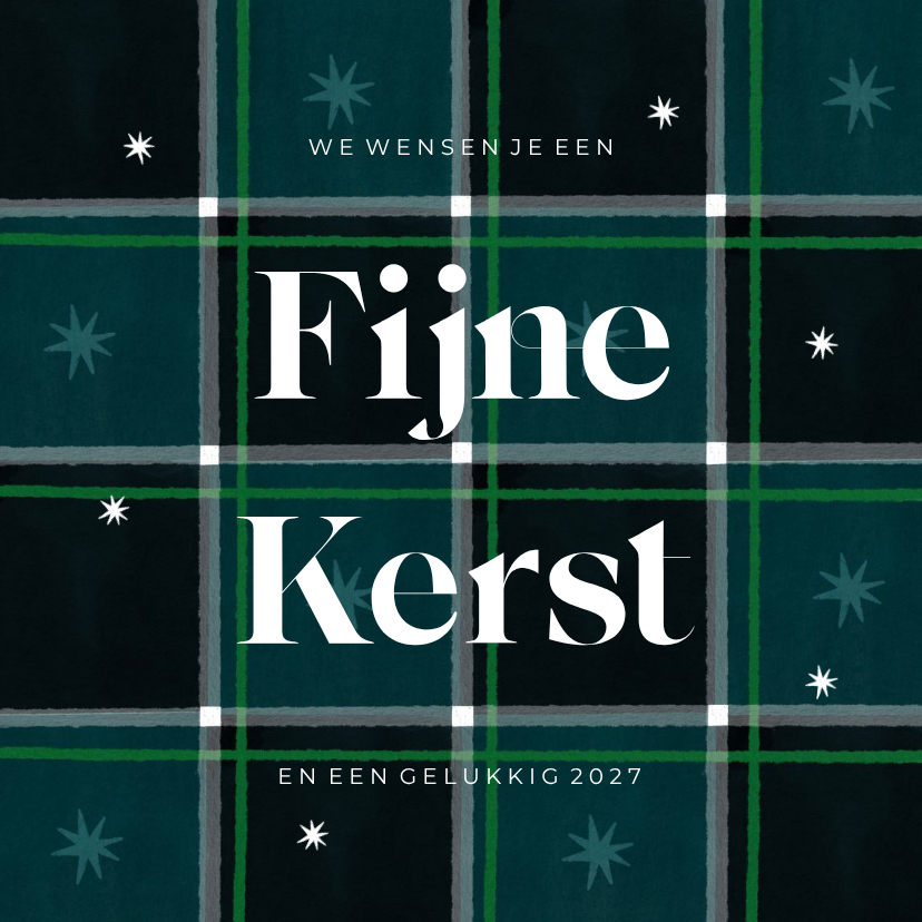 Kerstkaarten - Kerstkaart met plaid patroon fijne kerst groen sterren