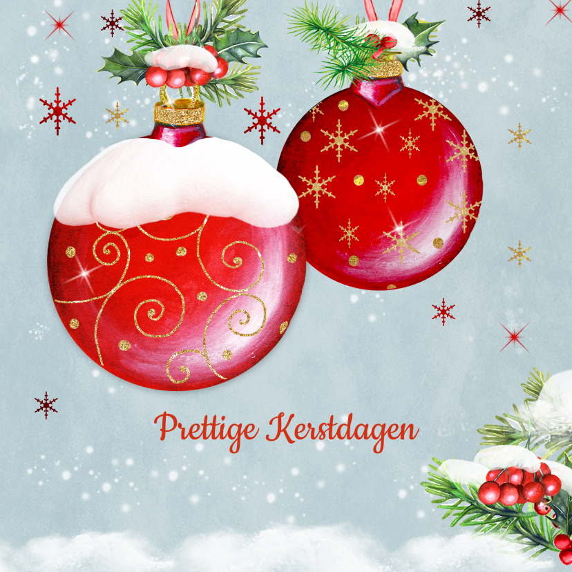 Kerstkaart met rode kerstballen klassiek - Kerstkaarten Kerstkaarten - Kerstkaart met rode kerstballen klassiek