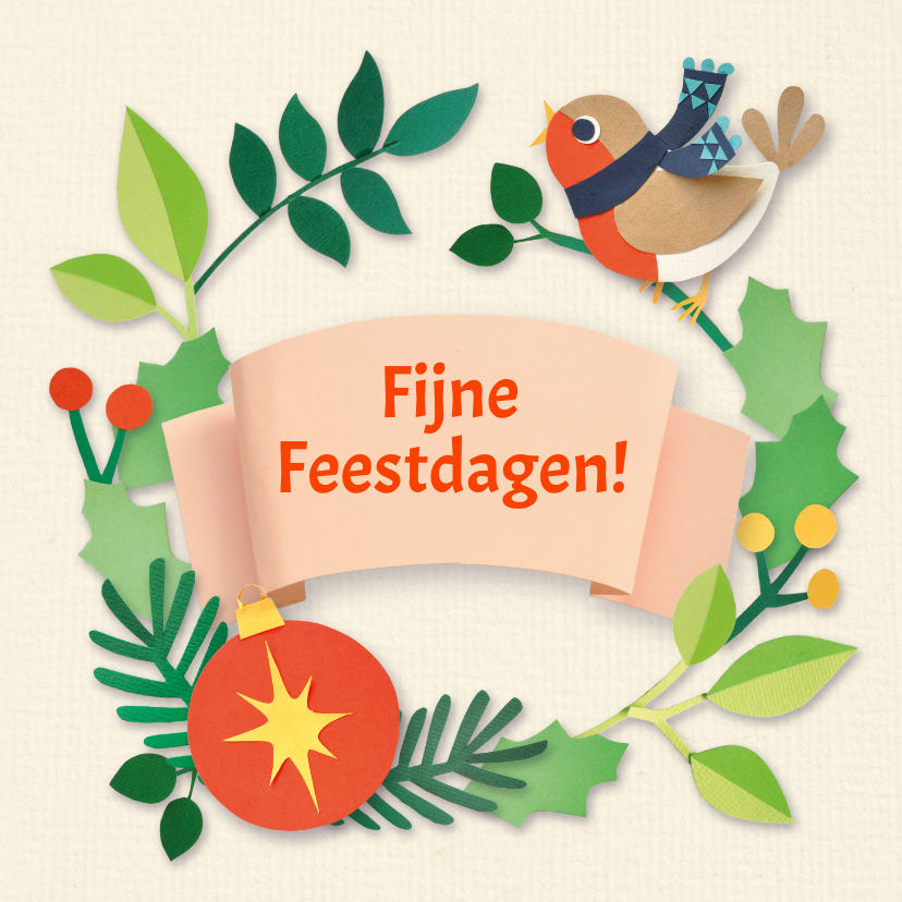 Kerstkaart met roodborstje en kerstbal - Kerstkaarten Kerstkaarten - Kerstkaart met roodborstje en kerstbal