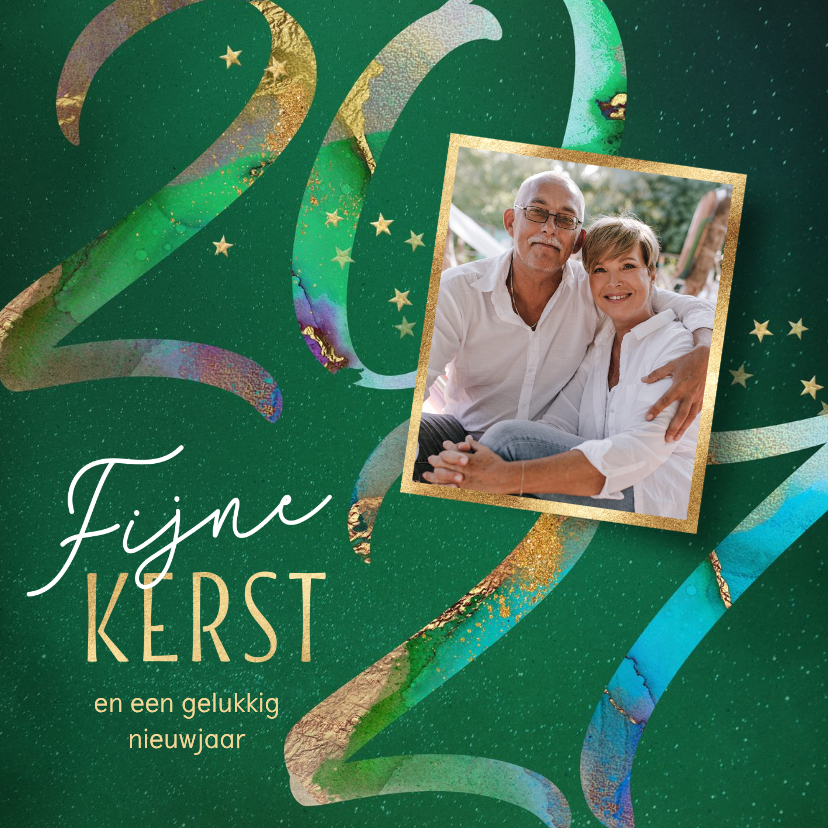 Kerstkaart met sjieke foto en 2027 in verf geschilderd - Kerstkaarten Kerstkaarten - Kerstkaart met sjieke foto en 2027 in verf geschilderd