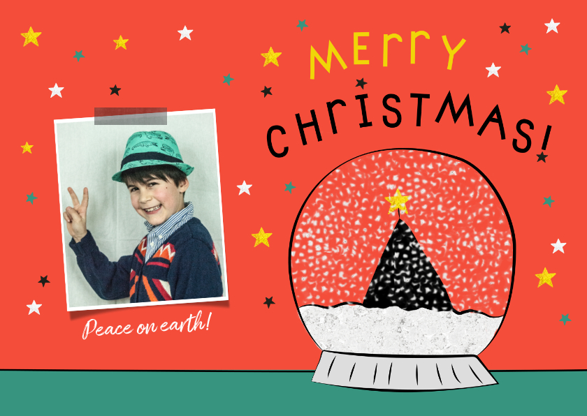 Kerstkaart met sneeuwbol illustratie - Kerstkaarten Kerstkaarten - Kerstkaart met sneeuwbol illustratie