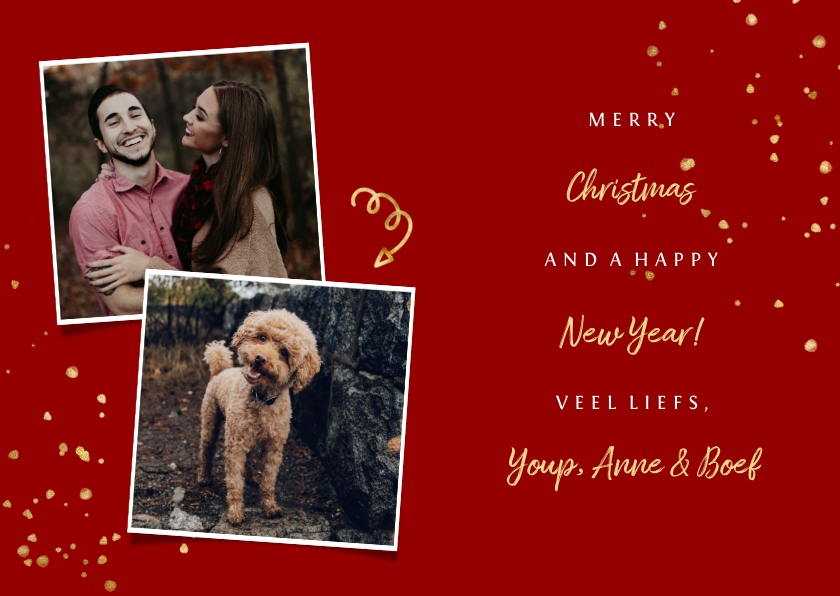 Kerstkaart met spetters en foto's goud - Kerstkaarten Kerstkaarten - Kerstkaart met spetters en foto's goud