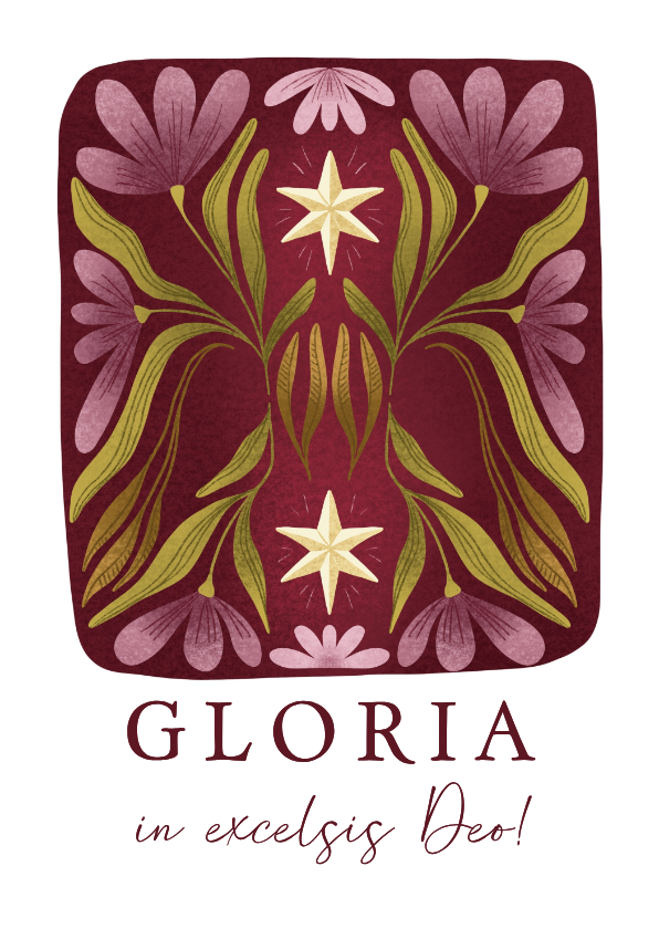 Kerstkaarten - Kerstkaart met sterren en bloemen en christelijke tekst