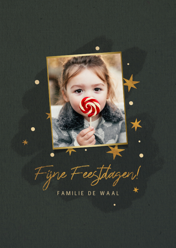 Kerstkaarten - Kerstkaart met sterren, foto en fijne feestdagen