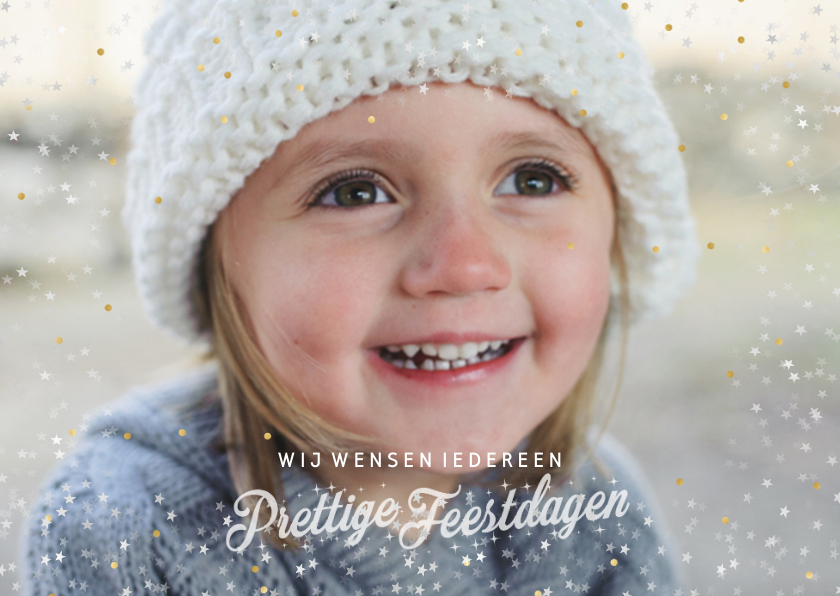 Kerstkaart met sterretjeskader en gouden stipjes - Kerstkaarten Kerstkaarten - Kerstkaart met sterretjeskader en gouden stipjes