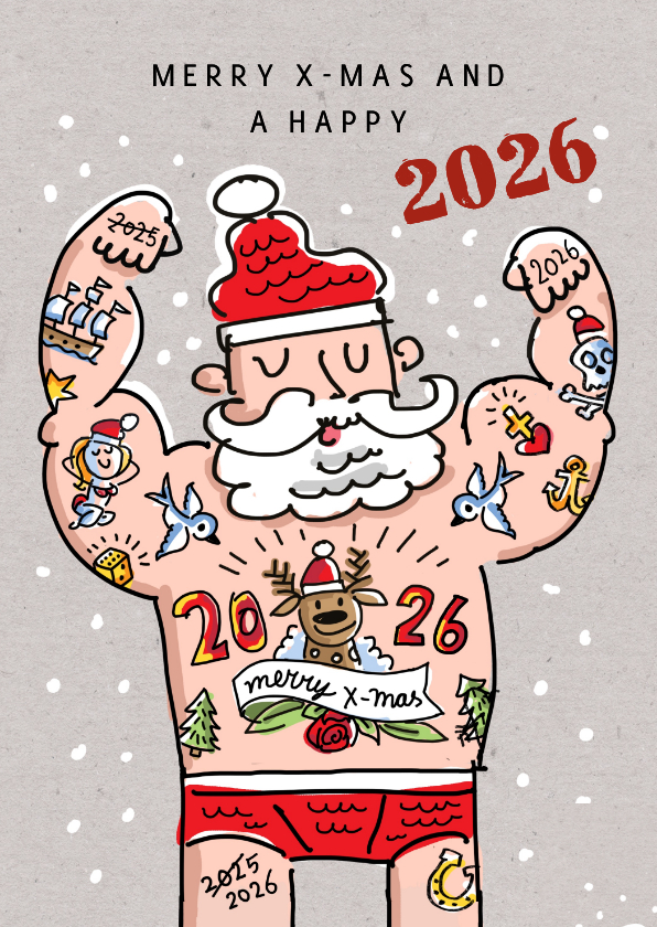 Kerstkaart met tattoo kerstman - Kerstkaarten Kerstkaarten - Kerstkaart met tattoo kerstman