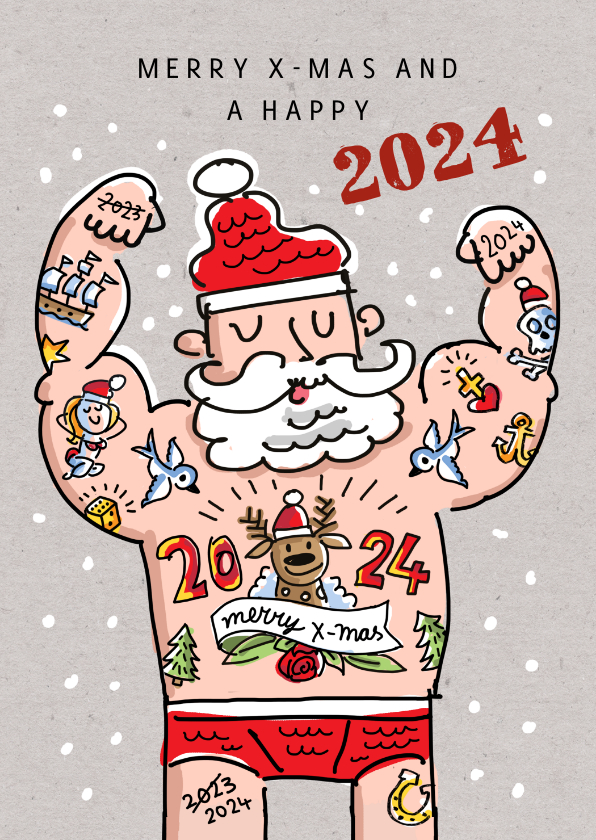 Kerstkaart met tattoo kerstman - Kerstkaarten Kerstkaarten - Kerstkaart met tattoo kerstman