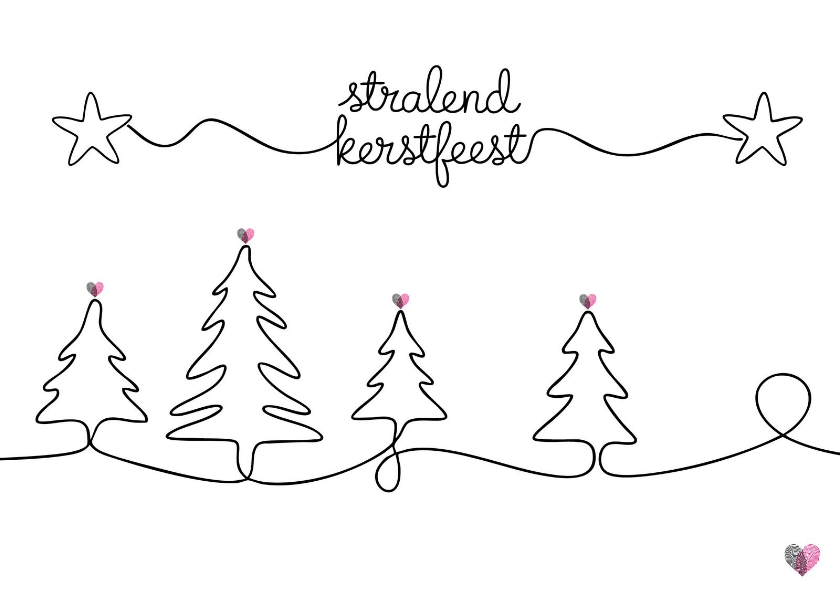 Kerstkaart met tekening van kerstbomen en hartjes Huidfonds - Kerstkaarten Kerstkaarten - Kerstkaart met tekening van kerstbomen en hartjes Huidfonds
