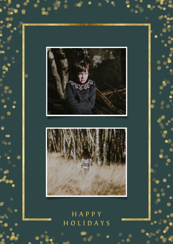 Kerstkaart met twee foto's en goudlook kader - Kerstkaarten Kerstkaarten - Kerstkaart met twee foto's en goudlook kader