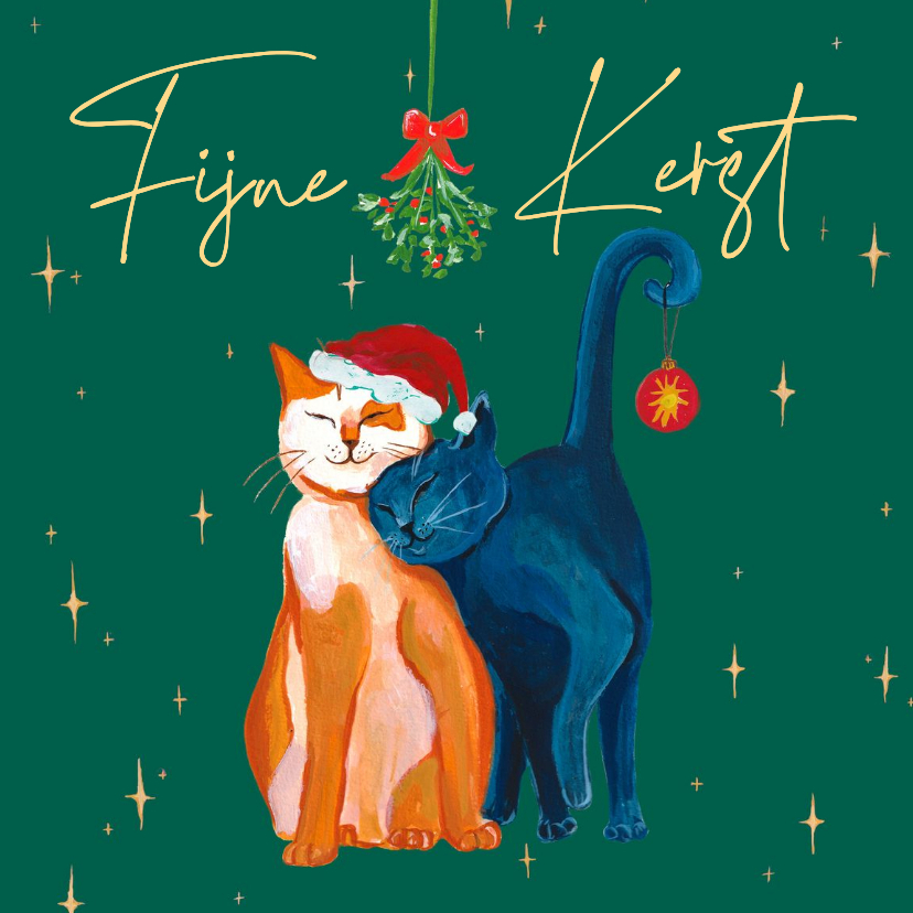 Kerstkaart met twee poezen - Kerstkaarten Kerstkaarten - Kerstkaart met twee poezen
