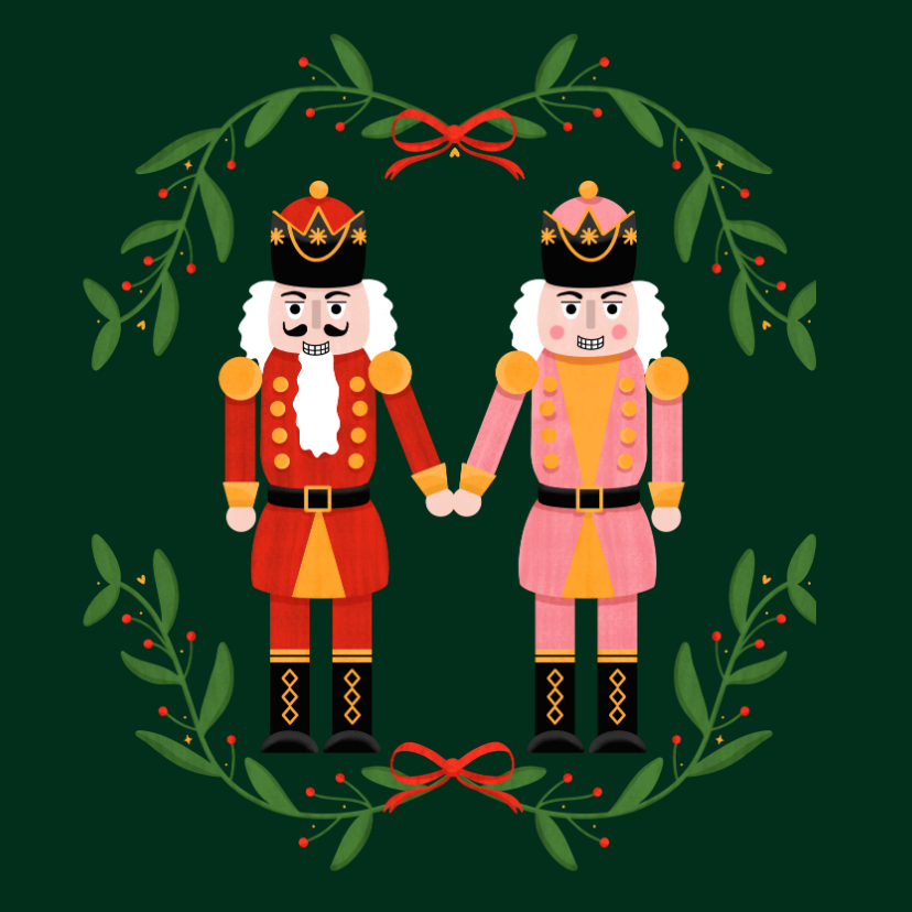 Kerstkaart met twee verliefde notenkrakers - Kerstkaarten Kerstkaarten - Kerstkaart met twee verliefde notenkrakers