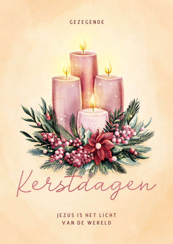 Kerstkaart met vier adventskaarsen en kerstkrans - Kerstkaarten Kerstkaarten - Kerstkaart met vier adventskaarsen en kerstkrans