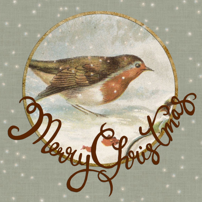 Kerstkaart met vintage afbeelding van roodborstje - Kerstkaarten Kerstkaarten - Kerstkaart met vintage afbeelding van roodborstje