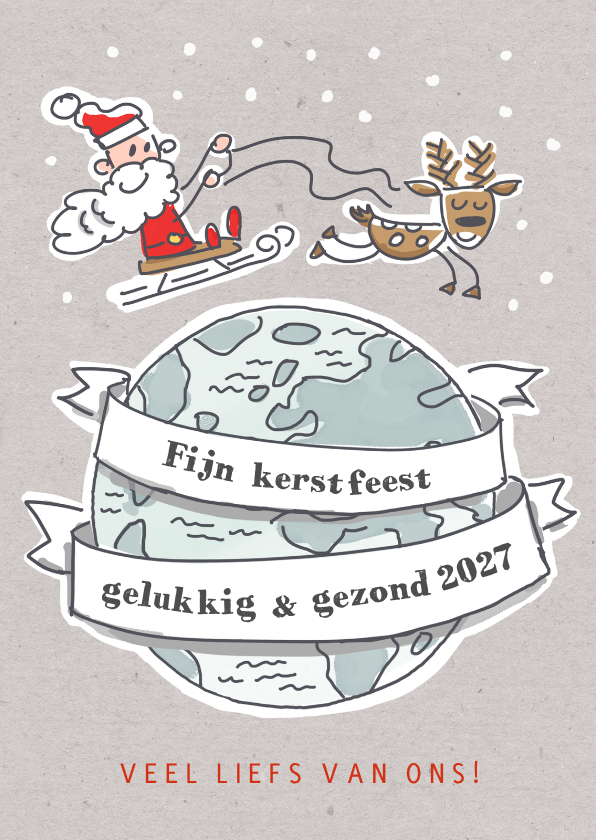 Kerstkaart met vliegende kerstman en rendier - Kerstkaarten Kerstkaarten - Kerstkaart met vliegende kerstman en rendier