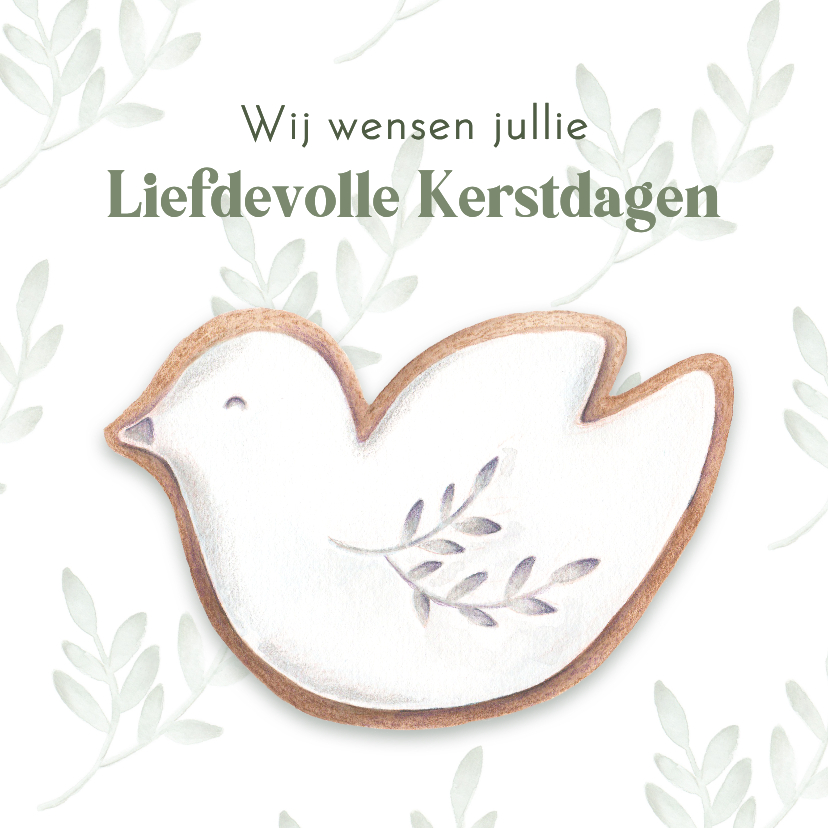 Kerstkaart met vredesduif kerstkoekje - Kerstkaarten Kerstkaarten - Kerstkaart met vredesduif kerstkoekje