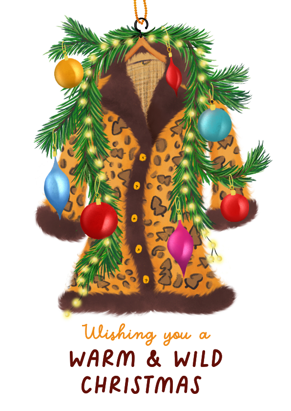Kerstkaart met warme kerstjas en kersttakken - Kerstkaarten Kerstkaarten - Kerstkaart met warme kerstjas en kersttakken
