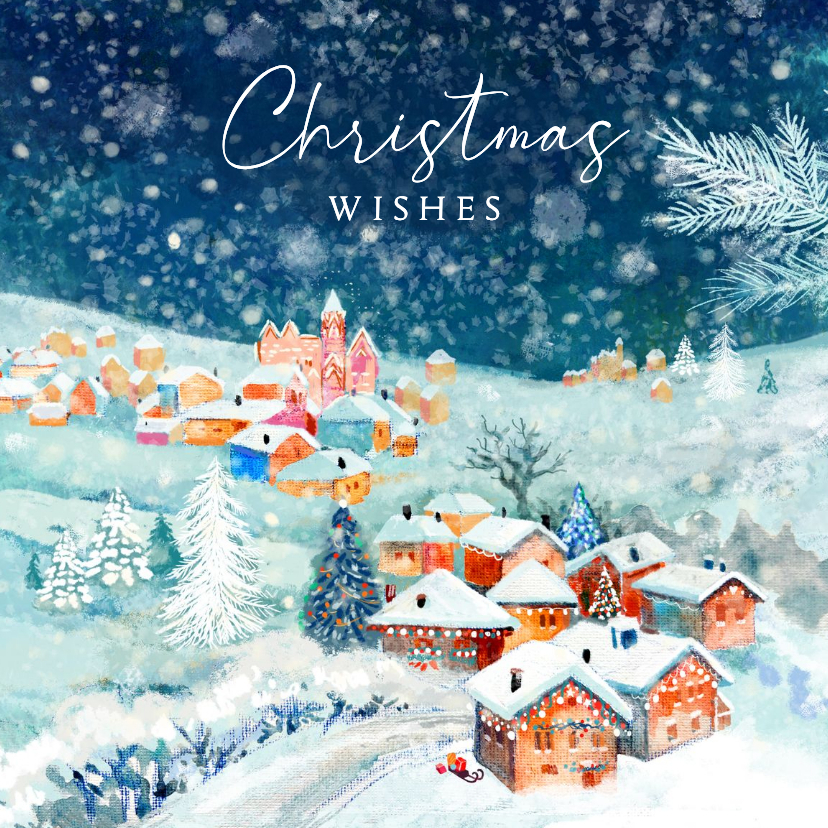 Kerstkaart met winter dorp - Kerstkaarten Kerstkaarten - Kerstkaart met winter dorp
