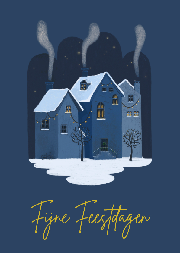 Kerstkaart met winterhuisjes - Kerstkaarten Kerstkaarten - Kerstkaart met winterhuisjes