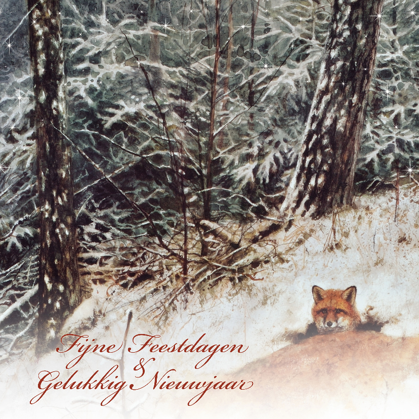 Kerstkaart met wintertafereel 'Vos in winterbos' - Kerstkaarten Kerstkaarten - Kerstkaart met wintertafereel 'Vos in winterbos'
