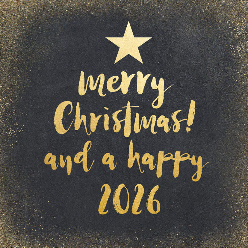 Kerstkaarten - Kerstkaart met zwarte achtergrond en gouden letters