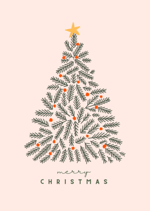 Kerstkaarten - Kerstkaart minimalistische kersttakken oranje ballen