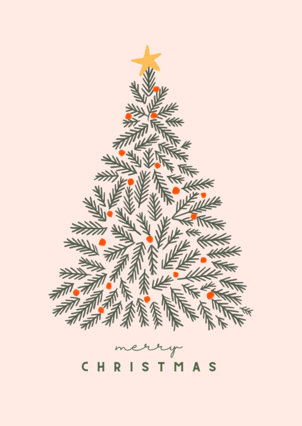 Kerstkaart minimalistische kersttakken oranje ballen - Kerstkaarten Kerstkaarten - Kerstkaart minimalistische kersttakken oranje ballen