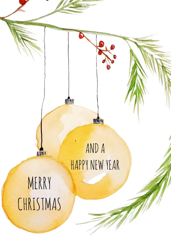 Kerstkaart net 3 gele kerstballen - Kerstkaarten Kerstkaarten - Kerstkaart net 3 gele kerstballen