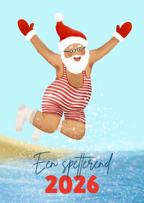 Kerstkaarten - Kerstkaart 'Nieuwjaarsduik' met Kerstman