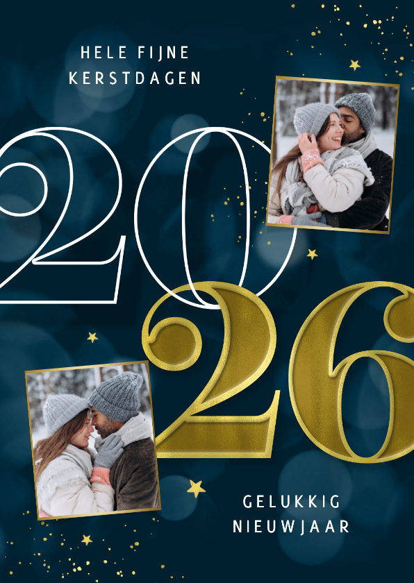 Kerstkaarten - Kerstkaart nieuwjaarskaart 2026 foto sterren