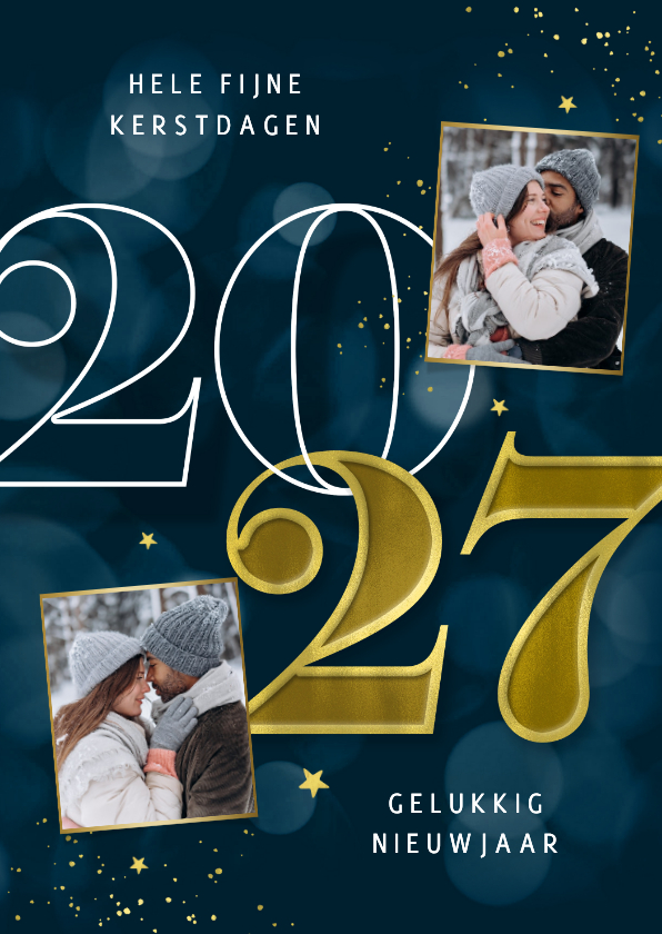 Kerstkaart nieuwjaarskaart 2027 foto sterren - Kerstkaarten Kerstkaarten - Kerstkaart nieuwjaarskaart 2027 foto sterren