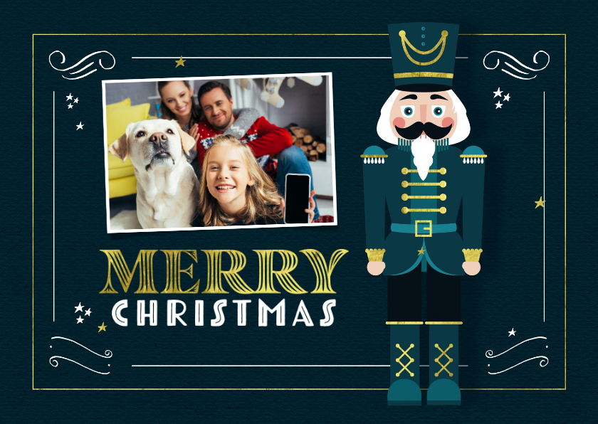 Kerstkaart notenkraker goud illustratie gatsby vintage - Kerstkaarten Kerstkaarten - Kerstkaart notenkraker goud illustratie gatsby vintage