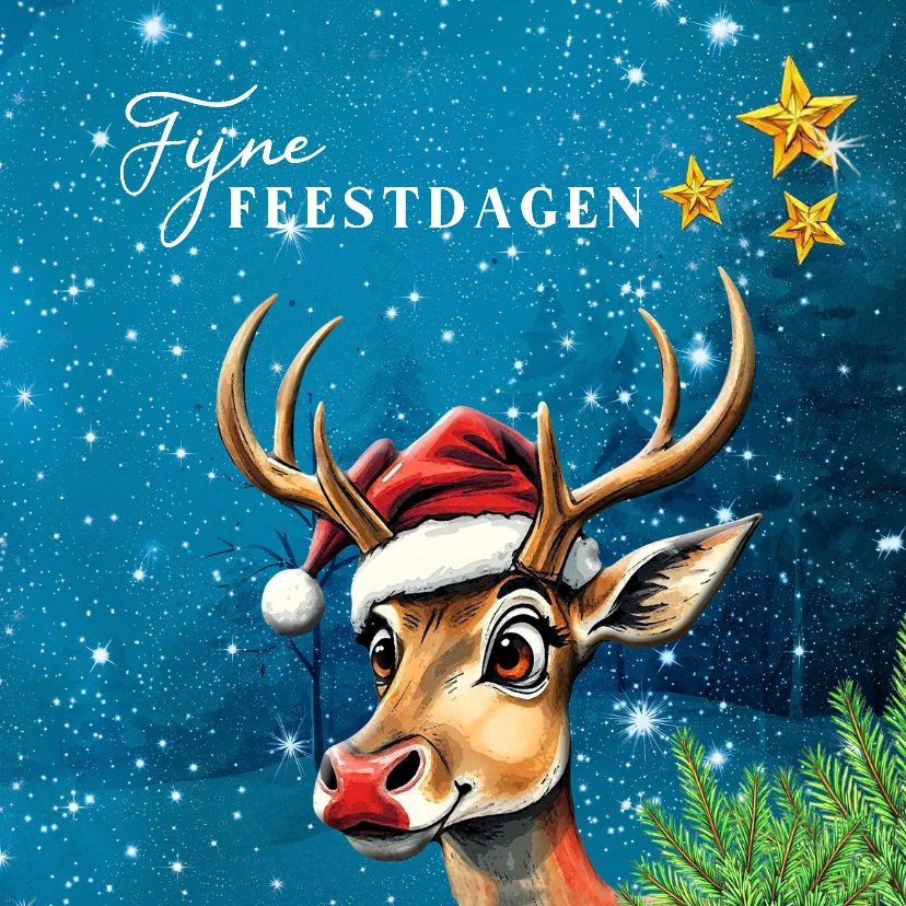 Kerstkaarten - Kerstkaart onder de sterren hert