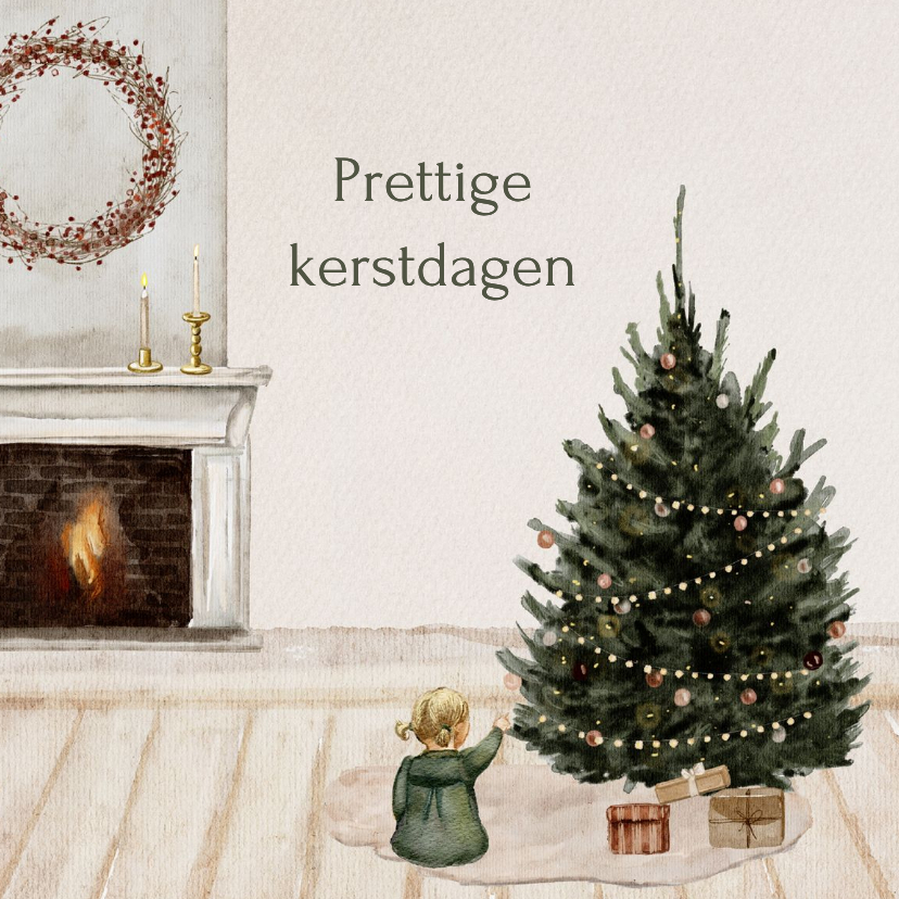 Kerstkaart open haard kerstboom meisje cadeau - Kerstkaarten Kerstkaarten - Kerstkaart open haard kerstboom meisje cadeau