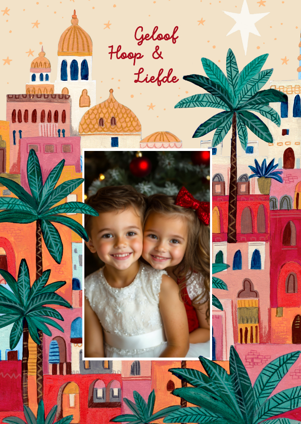 Kerstkaarten - Kerstkaart oriëntaalse stad bethlehem en ster