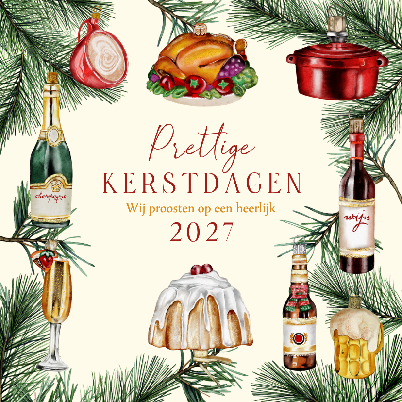 Kerstkaart ornamenten food dennentakjes - Kerstkaarten Kerstkaarten - Kerstkaart ornamenten food dennentakjes