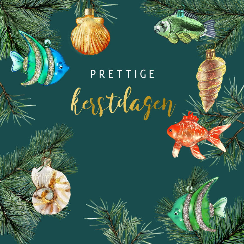Kerstkaart ornamenten vis kersttakjes Kaartje2go